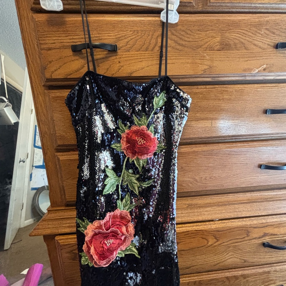 Forever 21 Black Sequin Dress with Floral Details